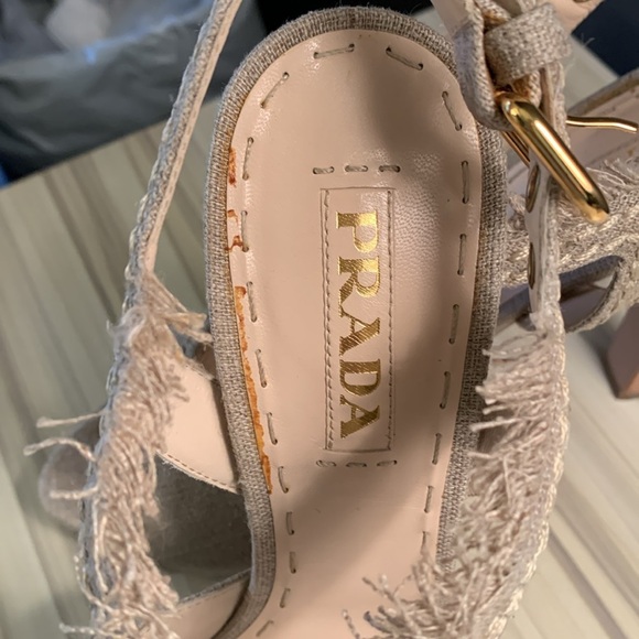 Prada Biege Knit Platform Sandals with buckle closure and cork platform - Picture 8 of 12